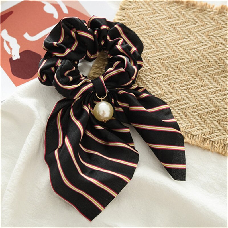 Sommer hestehale tørklæde elastisk hårreb til kvinder hår sløjfer scrunchies hårbånd med blomsterprint bånd hårbånd: 17