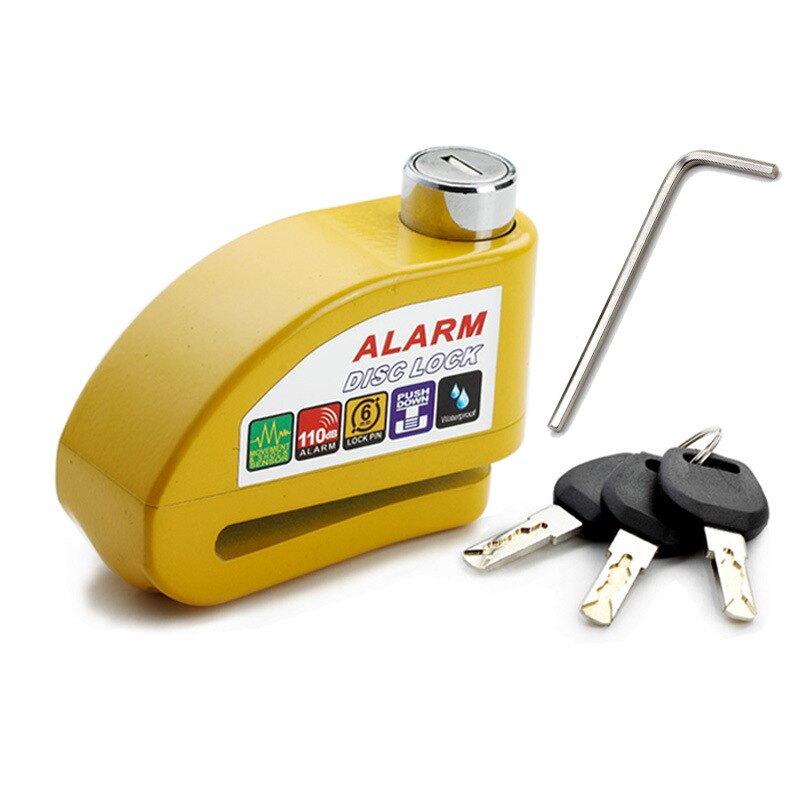CARCHET impermeable moto rcycle alarma cerradura de bloqueo de seguridad anti-robo de bloqueo moto freno de disco de cerradura + 3 Llaves + Destornillador hexagonal: Amarillo
