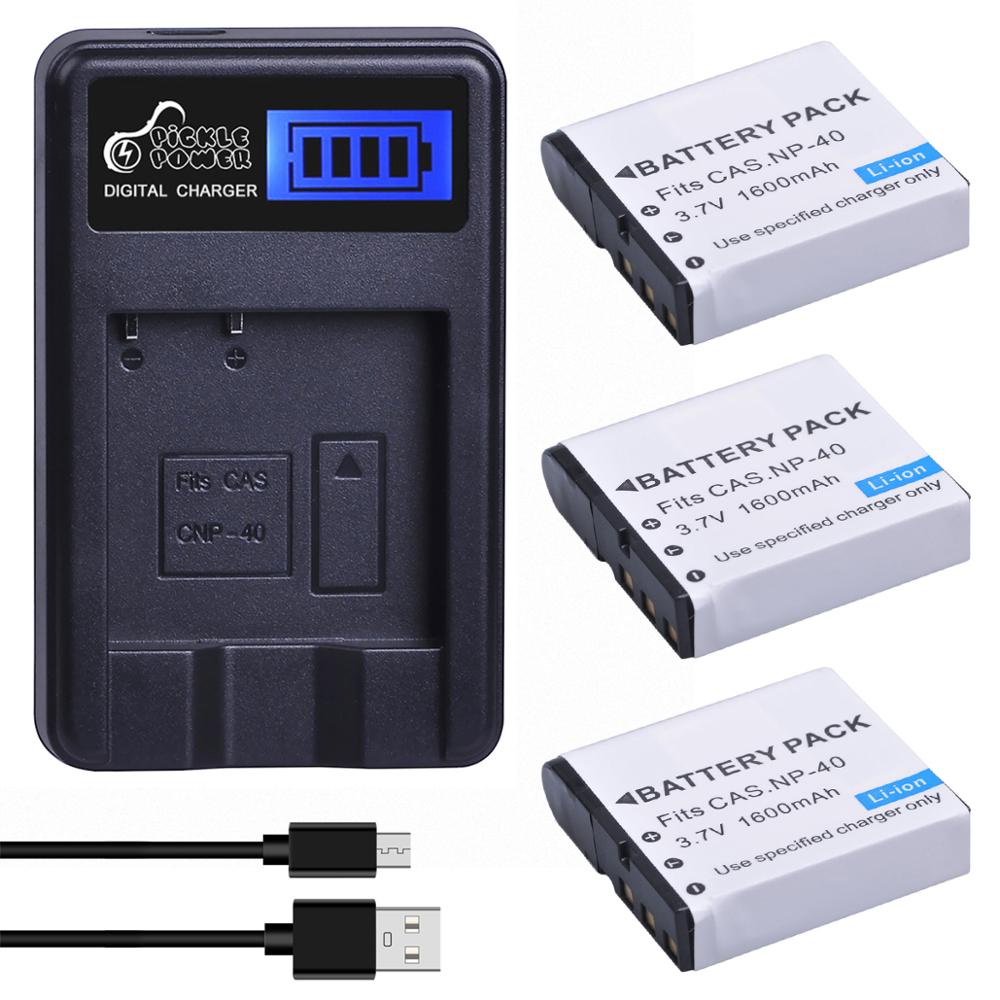1600mAh NP-40 NP40 Batterie + LCD USB Ladegerät für Casio EX-Z30 Z40 Z50 Z55 Z57 Z400 Z750 Z850 FC100 FC150 FC160S P505 P600 P700.: 3 Batterie 1 Ladegerät
