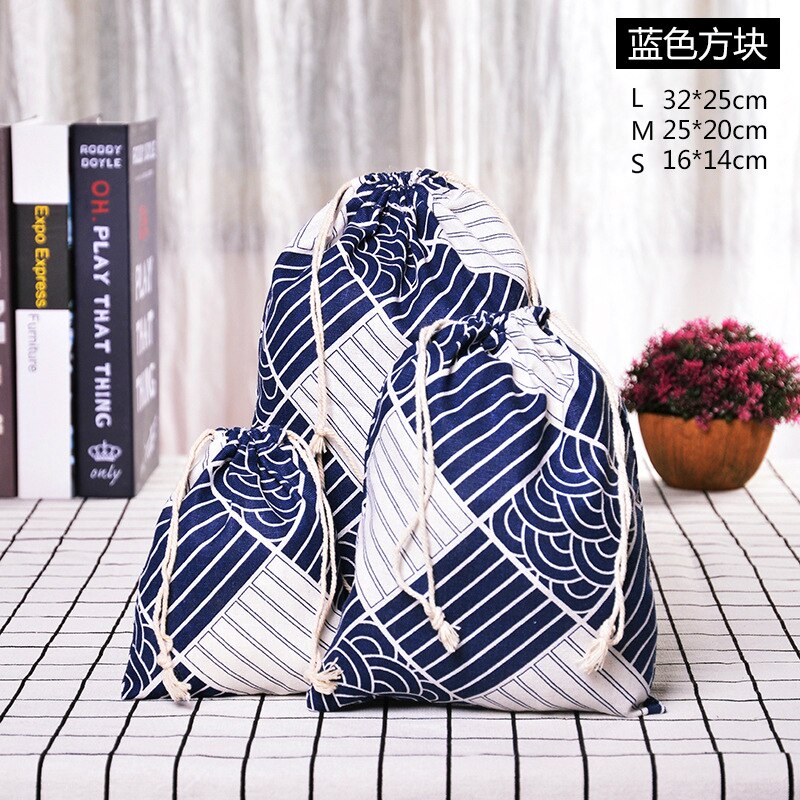 3 pçs sacos de cordão de pano simples artesanal algodão linho armazenamento bolsa de presente pacote bolsa de moedas viagem feminina estilo japonês: 2