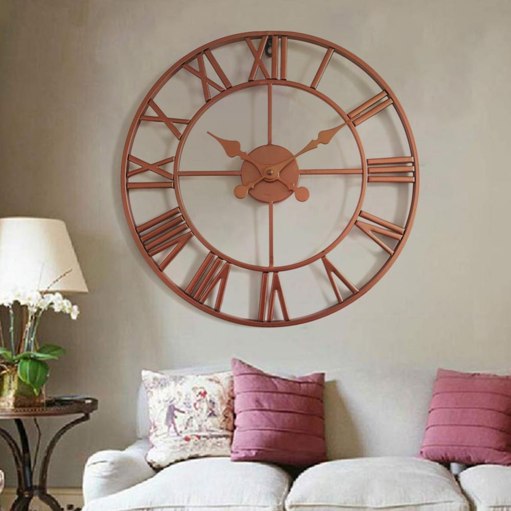 40cm Metal Round Wall Clock Roman Numerals Analog Living Room Office Decoration