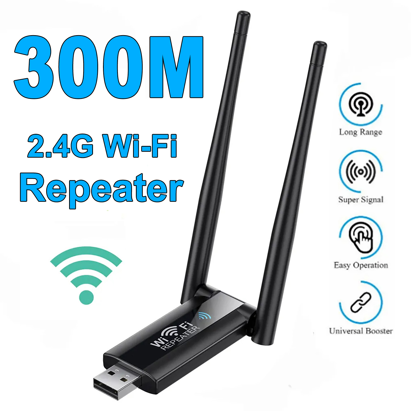 300Mbps 2.4G USB Wireless WiFi Repeater Extender WiFi Signal Amplifier Booster Long Range Wi-Fi Repeater Home Network Extension