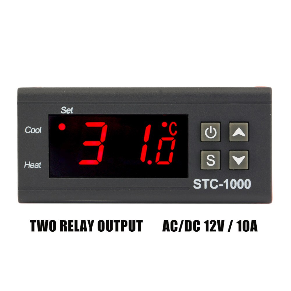 Termostato STC-1000 controlador de temperatura Digital, 10A, CA/CC, 12V, 24V, 110V, 220V, dos relé de salida, 50 ~ 99C, Sensor de 1m para incubadora