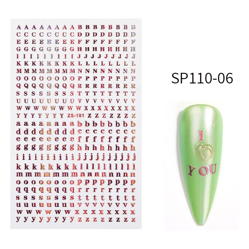 8 Kleuren Optioneel Brief Nail Sticker Kleuren 26 Alfabet Manicure Art Decorations Decals Foil Nail Sticker: SP110-06