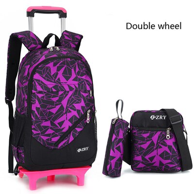 Teenagere skole rygsæk aftagelige børn skoletasker med 2/6 hjul trapper kid drenge piger trolley skoletaske bagage bog taske: 2 lilla