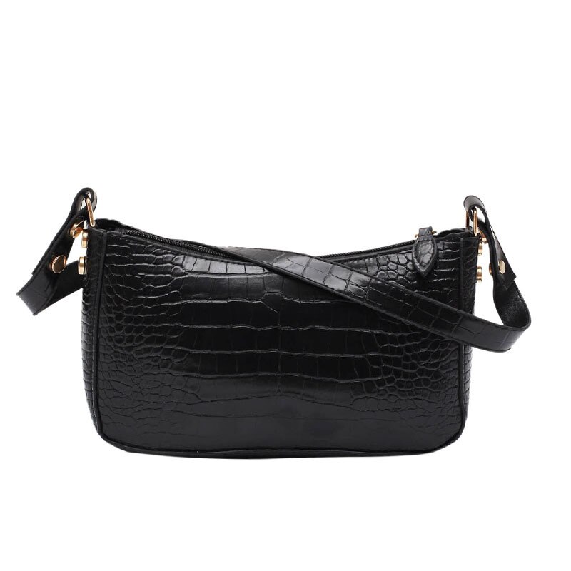 De patrón de cocodrilo bolsos de Baguette de la PU bandoleras de piel para mujeres de lujo bolsa de mano de la mujer de viaje: Negro