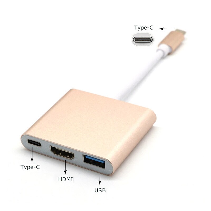 Adaptateur convertisseur USB 3.1 type-c vers HDMI/USB 3.0/USB-C en aluminium Compatible pour adaptateur Macbook NC99