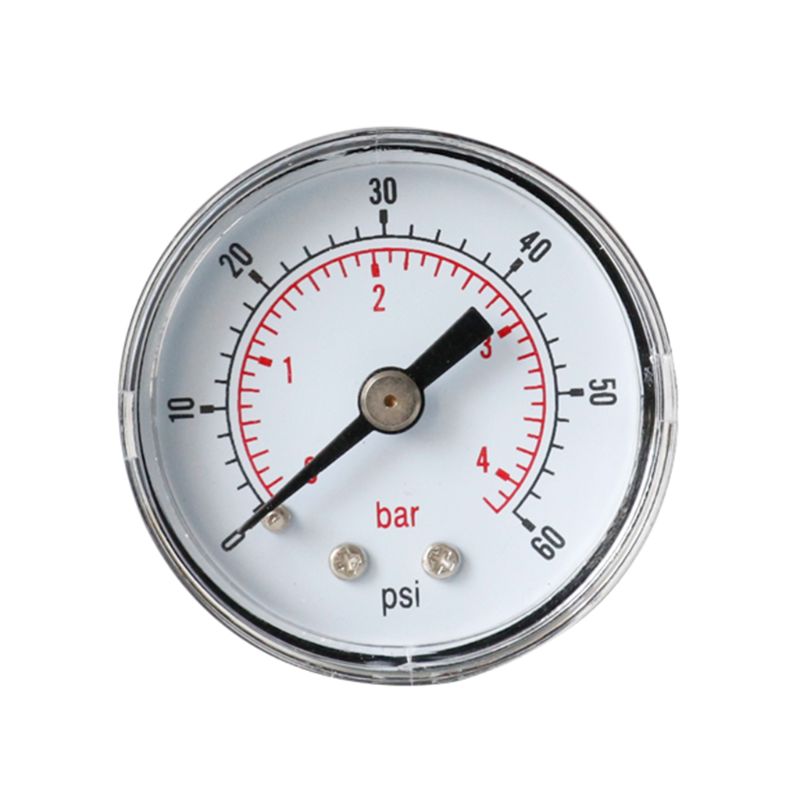 Trykkmåler 40mm 1/8 bspt bakre bak 15,30,60.100,160,300 psi & bar for luft, gass, vann, drivstoff.: Rød