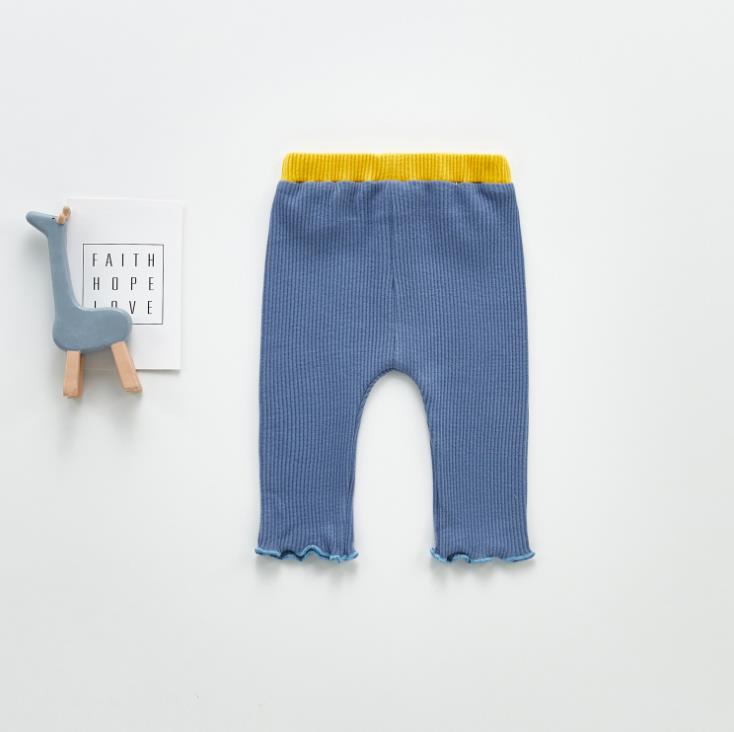 Outono inverno bonito do bebê meninos e meninas leggings de algodão calças infantis cor sólida algodão com nervuras longas calças magras primavera: Azul / 73