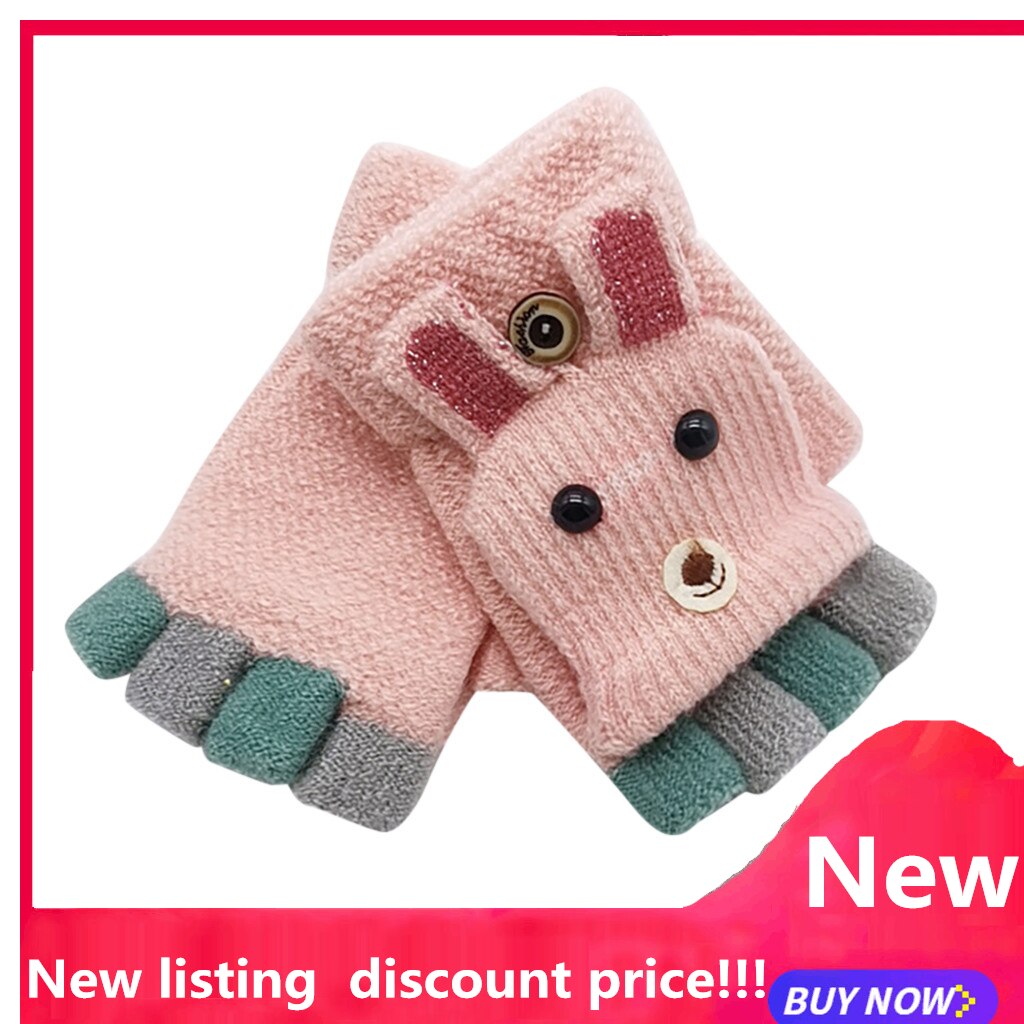 Baby Winter Handschoenen Kinderen Meisje Jongen Half Vinger Convertible Flip Top Cover Handschoenen Dier Warm Kinderen Gebreide Wanten # P4
