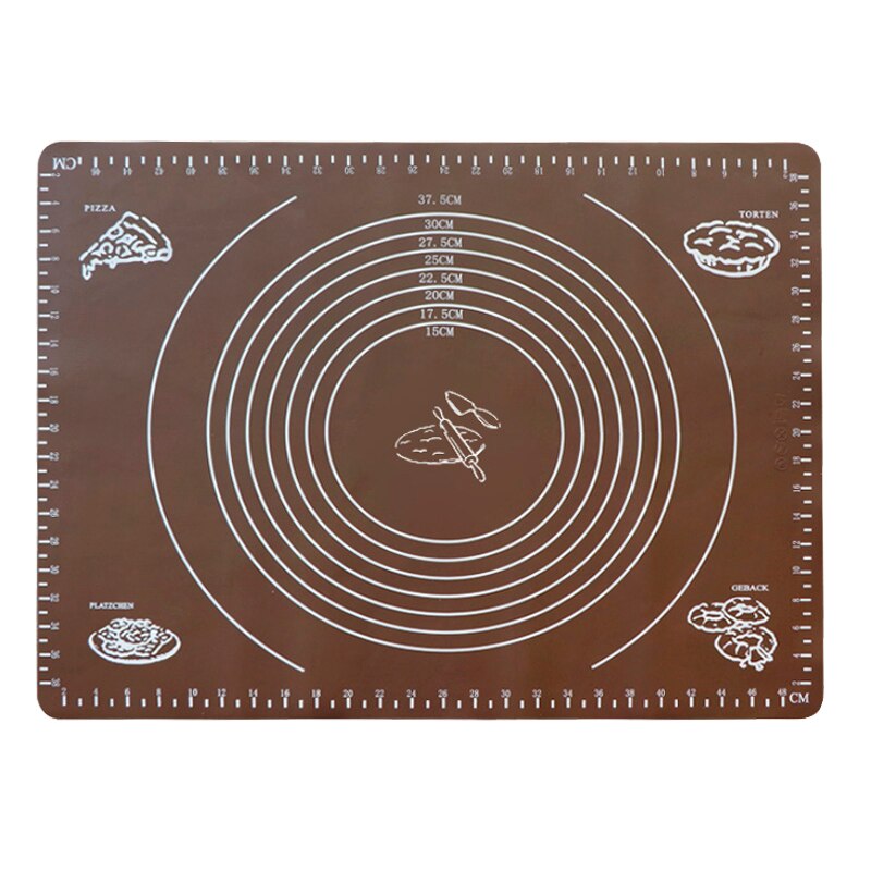 70x50cm Silicone Non-Stick Baking Mat rolling pin With Scale Rolling Dough Pad Kneading Dough Mat Pastry Oven Liner Placemat: Brown  50x70cm