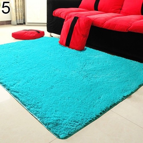 Slik farve blødt skridsikkert tæppe flokati lurvet tæppe stue soveværelse gulvmåtte 25: Himmelblå