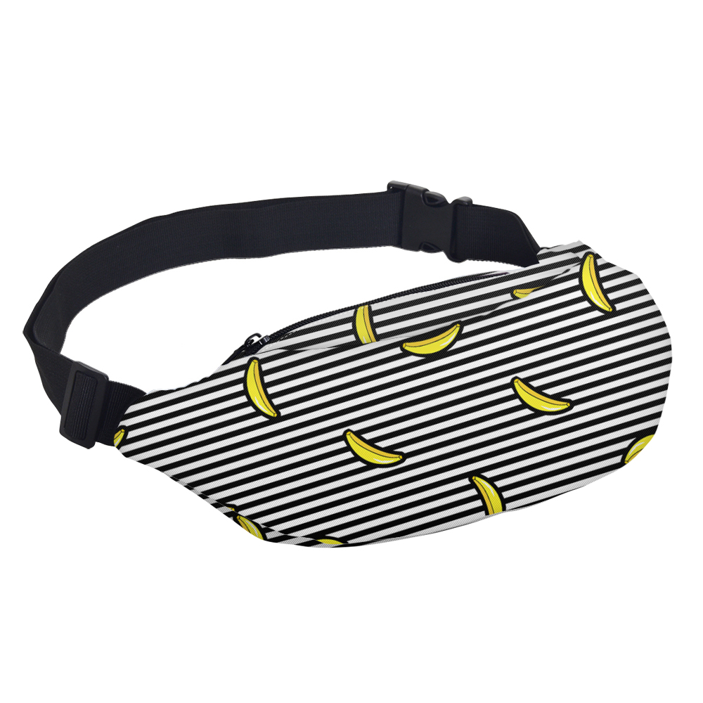 Deanfun 3d impresso cintura sacos pacote listrado com teste padrão de banana faixa ajustável para ao ar livre fanny packs yb20