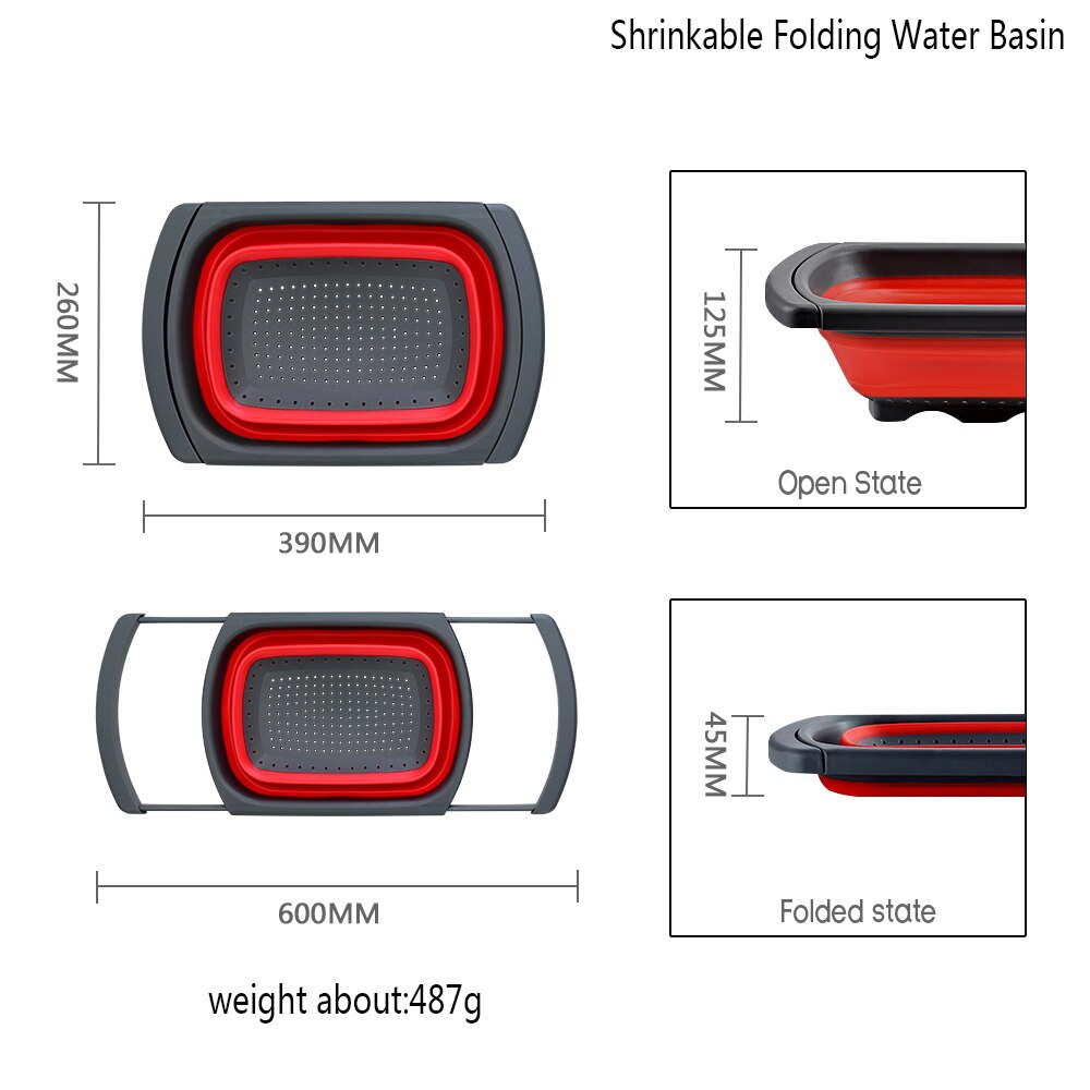 Square Silicone Collapsible Over The Sink Retractable Colander With Handle Kitchen Folding Strainer Bowls Drain water filter bas