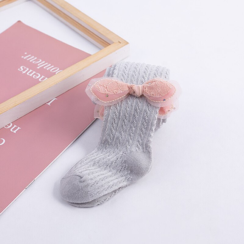 Collants princesse pour enfants, maille d'été, mignons, rose, nœud papillon, pour bébés filles, anti-moustiques, creux, anti-arrachage, à rayures pour nourrissons: GRAY / XL