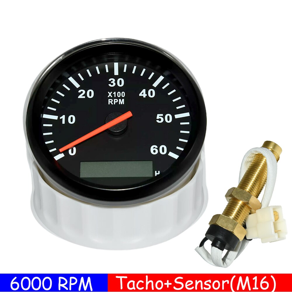 3K 4K 6K 8K RPM Tachometer-lehre Tach Sensor REV Zähler mit Stunde Meter 85mm benzin Diesel 12V 24V Rot Hintergrundbeleuchtung Anzeige: BB 6KRPM with M16