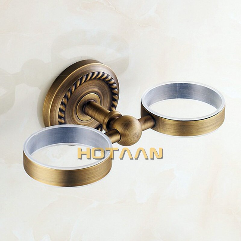 Soporte para cepillo de dientes de , cobre puro y vidrio, doble taza, juego de soporte para vaso de baño, YT-12208 al por mayor