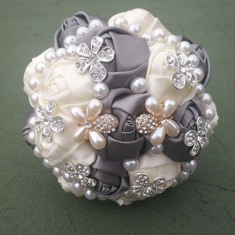 Bouquet de mariage broche diamant de , 15cm, rubans à fleurs de mariage, demoiselle d'honneur, Bouquets de mariage en cristal 8 Styles