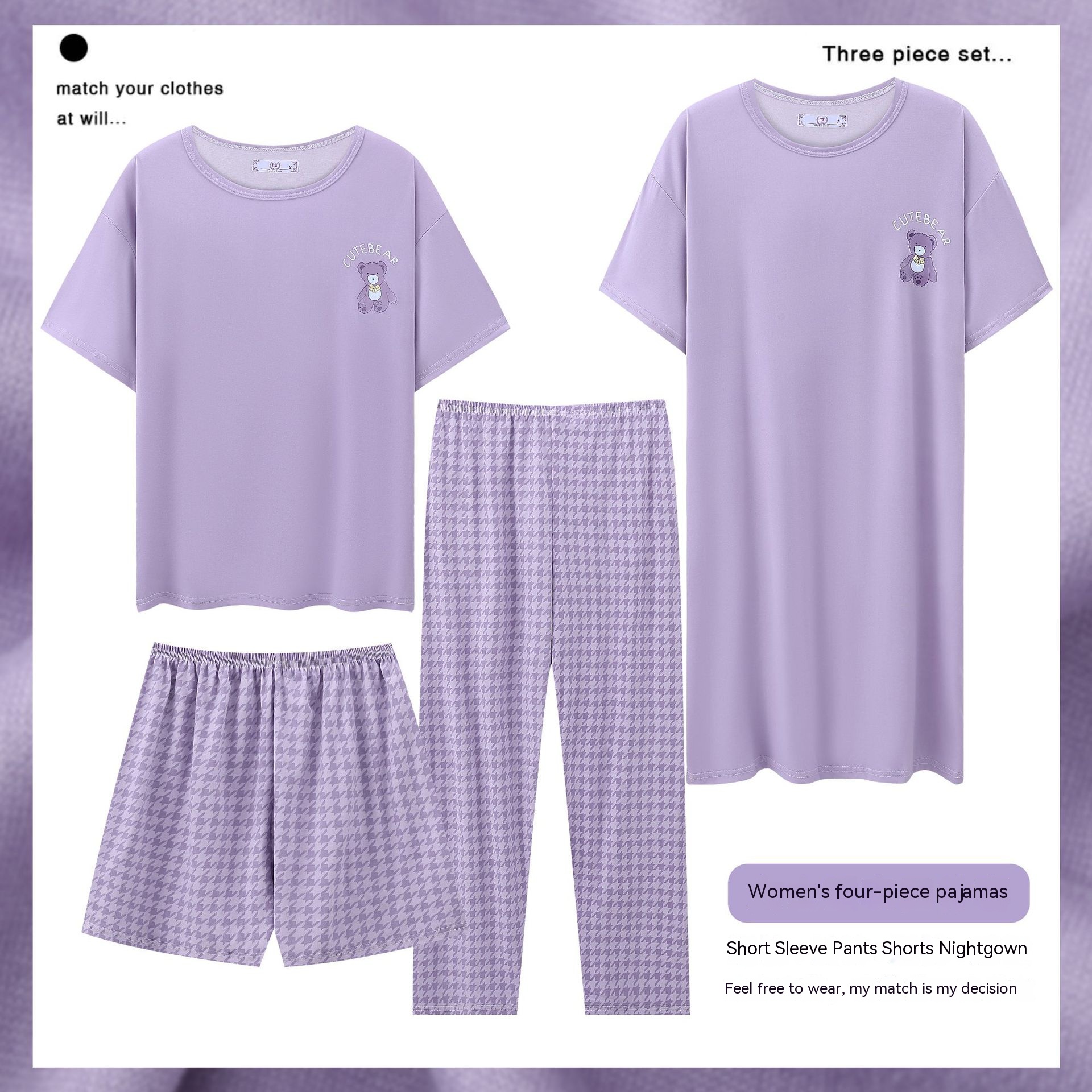 Dames Pyjama Homewear Vierdelige Zwangerschaps Pyjama Borstvoeding Pyjama Homewear Maandelijkse Kleding Dames Nachtjapon Set: Paars / XL