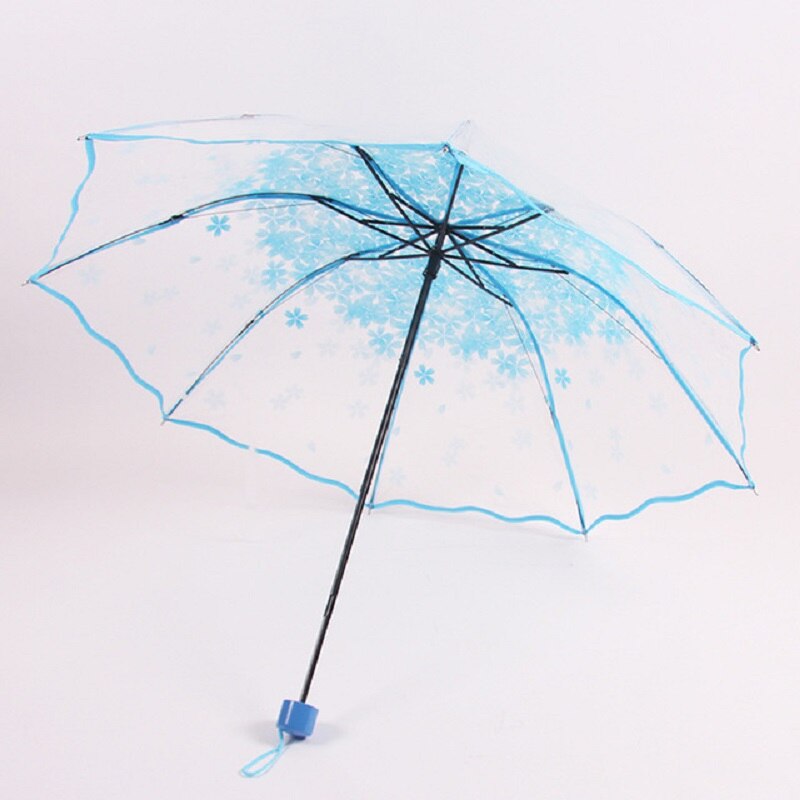 Sakura paraguas transparentes para proteger contra la lluvia del viento Sakura claro 3 paraguas plegable Clear Field equipo de lluvia doméstico: blue