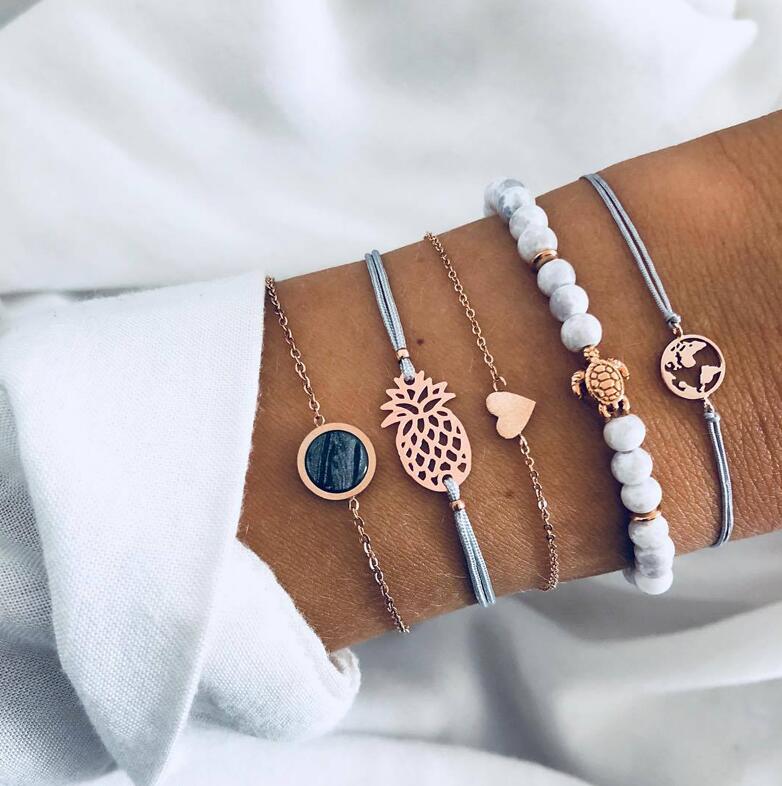 Docona 25 Stijl Bohemen Mode Zomer Armbanden Shell Star Hollow Geometrische Hollow Kaart Touw Bangles Vrouwen Dames Sieraden: 6855