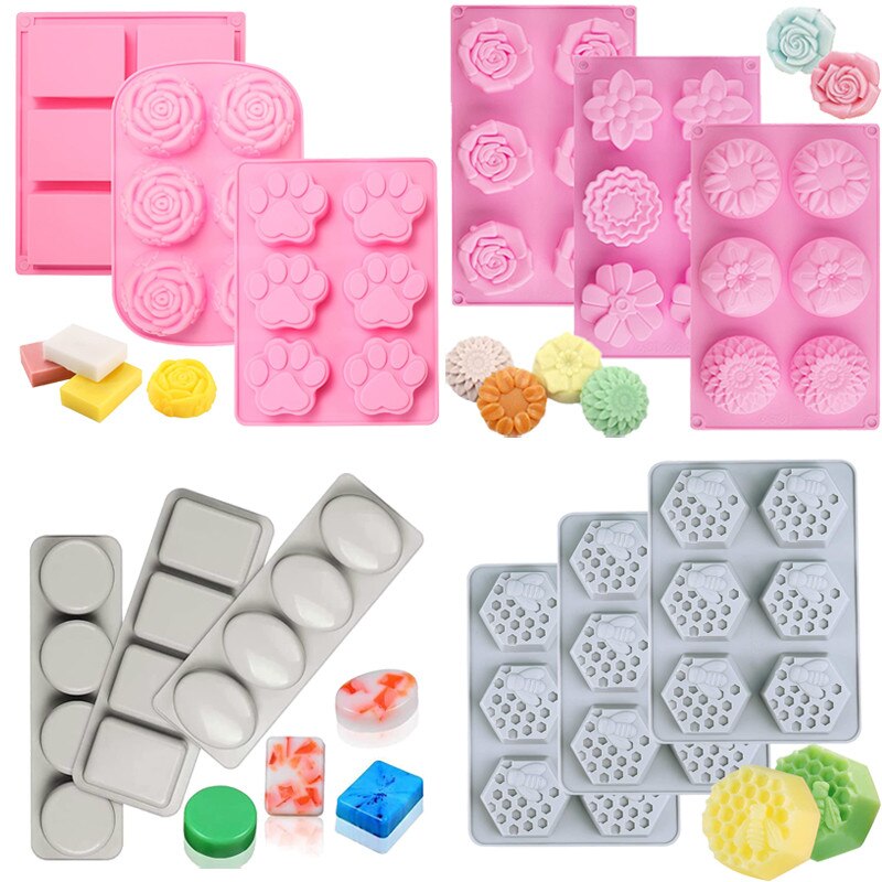 3D Handmade Silicone Soap Molds Bee Honeycomb Chocolate Biscuit Ice Cube Silicone Mold Tools DIY Flower Shape Soap Resin Crafts