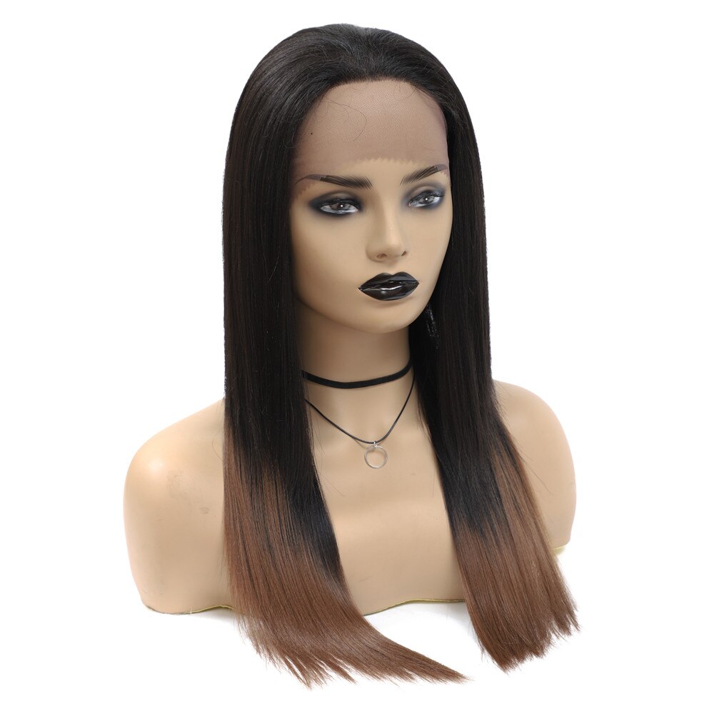 SOKU Ombre Schwarz Braun Spitze Vorne Perücke Synthetische Haar 18/22 Zoll Lange Gerade afro geschichtet Perücken Wärme Beständig Glueless Haar