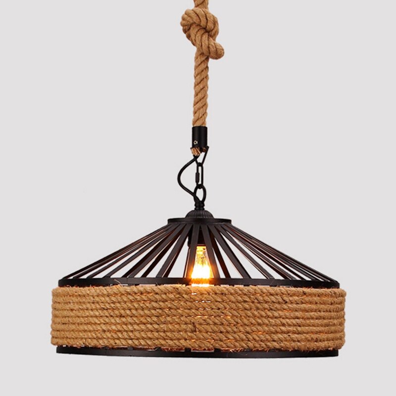 Vintage Hanglamp met Henneptouw Snoer, E27 Retro Keuken Eiland Lamp, Lengte, Textiel Snoer, Woonkamer Verlichting