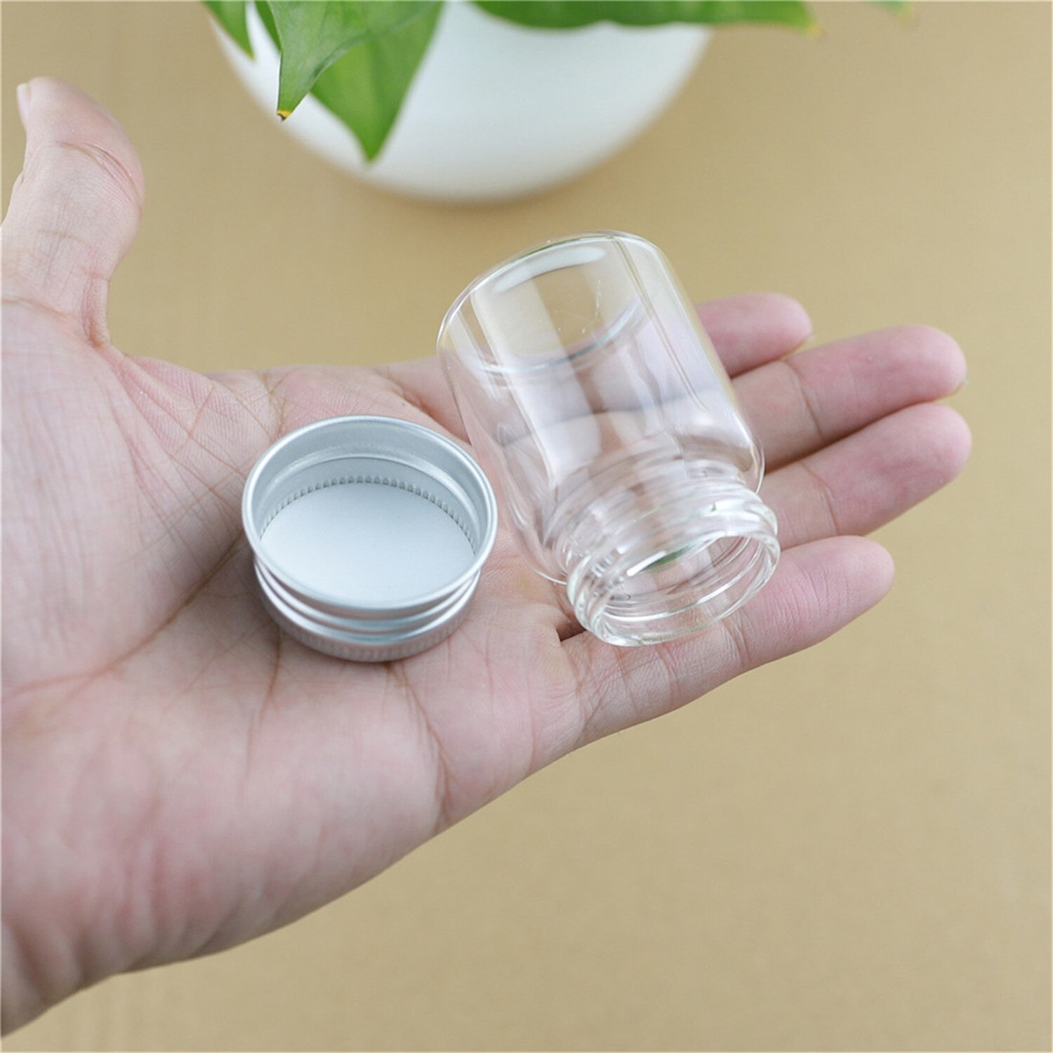 12 stycken 37*50mm 30ml glasflaskor flaska aluminiumkapsyler små provrör kryddor förvaring små burkar behållare dekorativt hantverk