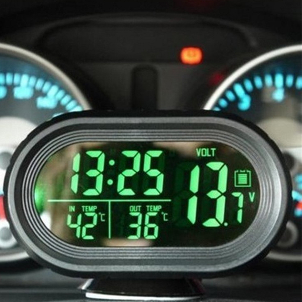 Digitale Auto Uhr Doppel Thermometer Batterie Voltmeter Spannung leuchtende elektronische Uhr Werkzeuge Auto DC 12V 24V Innen zubehör