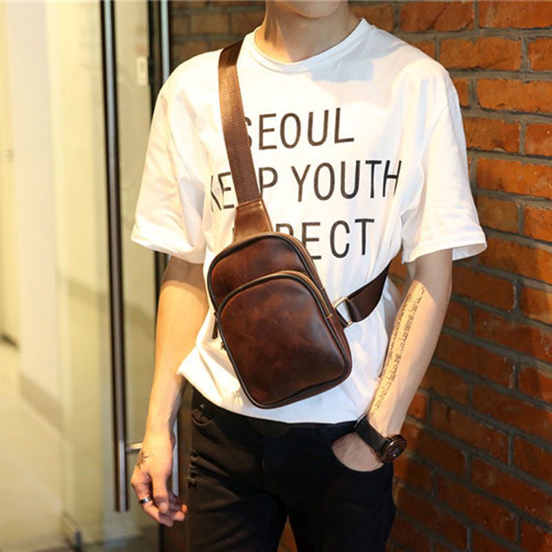 Heren pu leren borstfietstas, schoudertas, kleine dagrugzak, portemonnee (koffie): Default Title