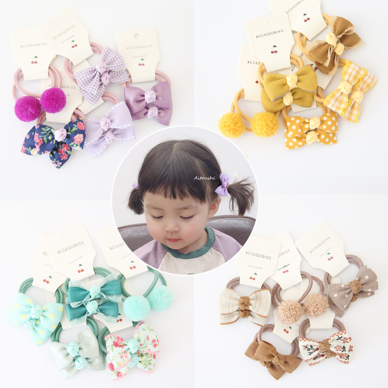 10 pz/lotto fascia per capelli dolce ragazze cravatte per capelli fiocchi elastico elastico fiore piccola palla Scrunchies accessori per capelli per bambini