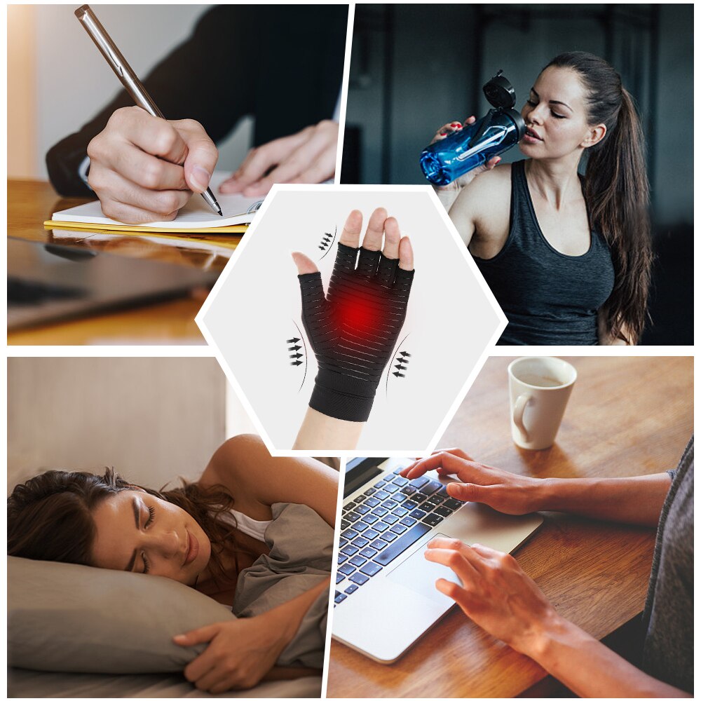 1 Paar Compressie Handschoenen Hand Koper Artritis Handschoenen Gezamenlijke Pijnbestrijding Half Vinger Antislip Therapie Handschoenen Voor Vrouwen mens
