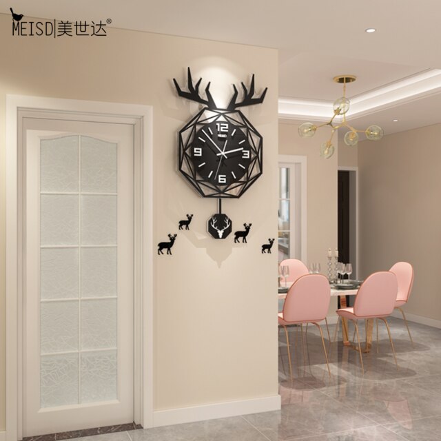 MEISD Modern Wall Clock Luminous Black Room Watch Pendulum Wall Decoration Mirror Stickers Quartz Horloge: Black / 35X58CM (Dial20CM)