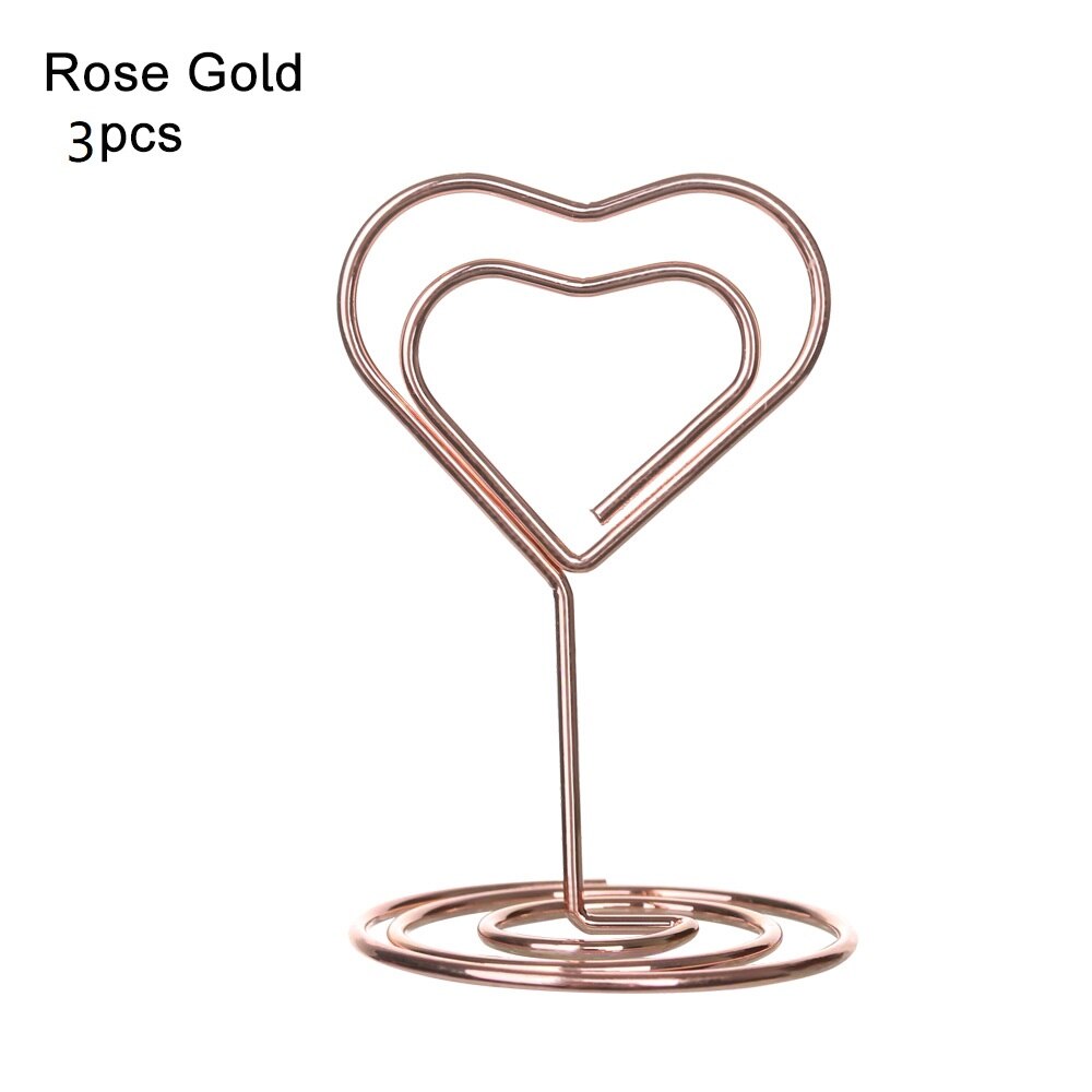 1/3/5Pcs Metal Heart Diamond Shape Clamp Place Card Holder Photo Clip Table Number Stand for Wedding Party Desktop Decor: Type1-3pcs-rose gold