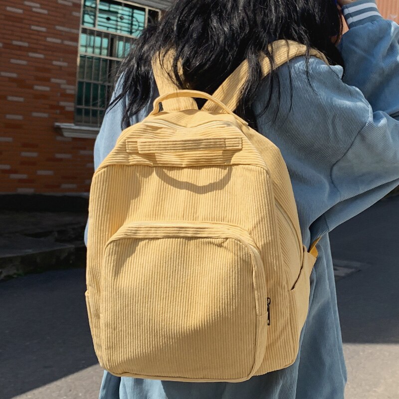 Ladies Solid Pink Corduroy Kawaii Student Backpack Trendy Cute Girl Travel Bag Female Backpack Women College Laptop Bags