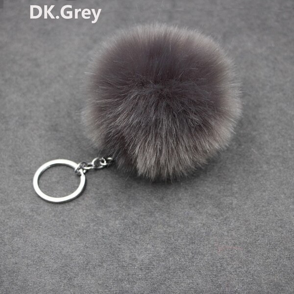 de Navidad Artificial Bola de pelo de conejo de peluche de felpa Fuzzy Llavero de pelo llavero con pompón coche bolsa llavero colgante de llavero de la joyería: Dack grey