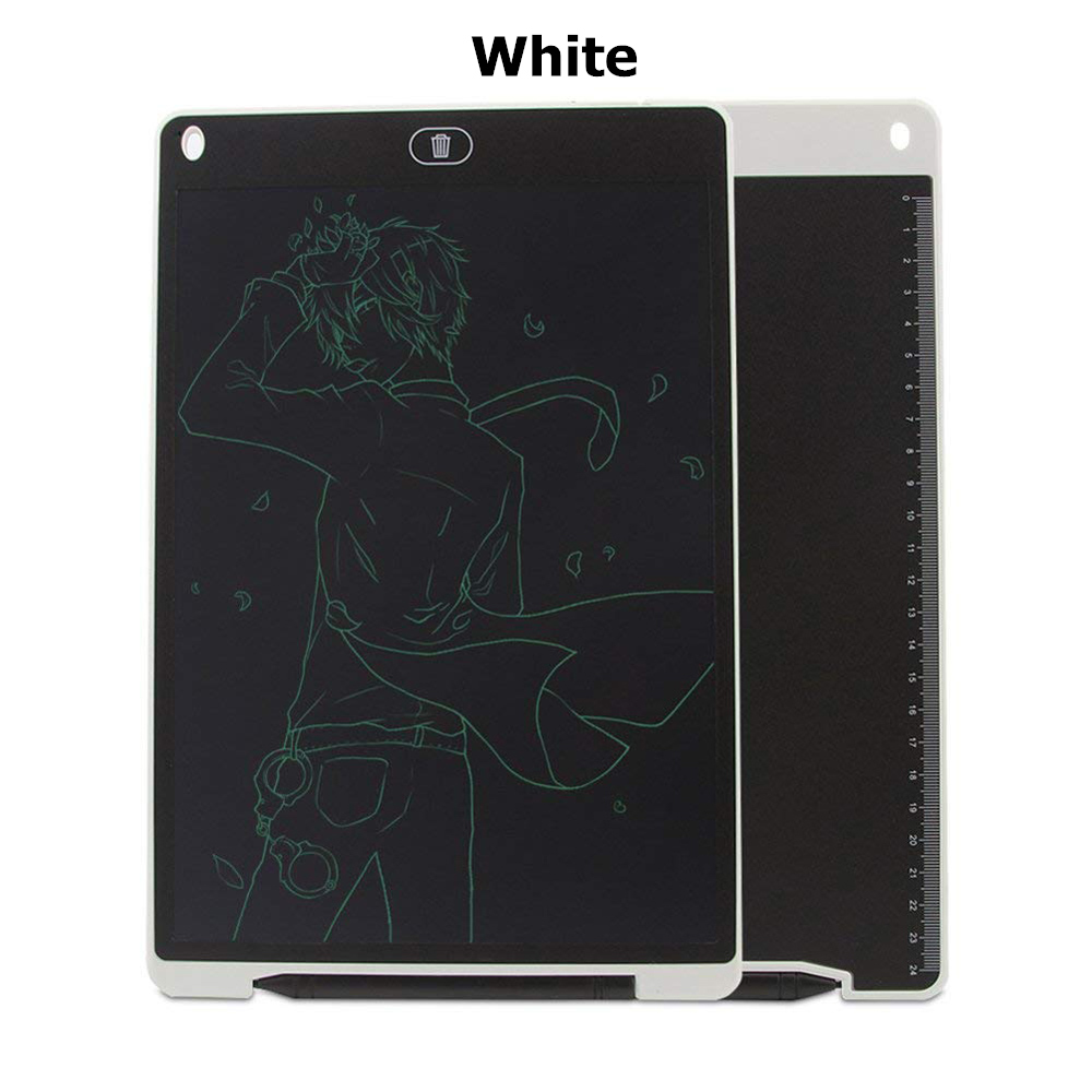 12 inch Portable Smart LCD Writing Tablet Electronic Notepad Drawing Graphics Tablet Board with Stylus Pen with Button Batter: White