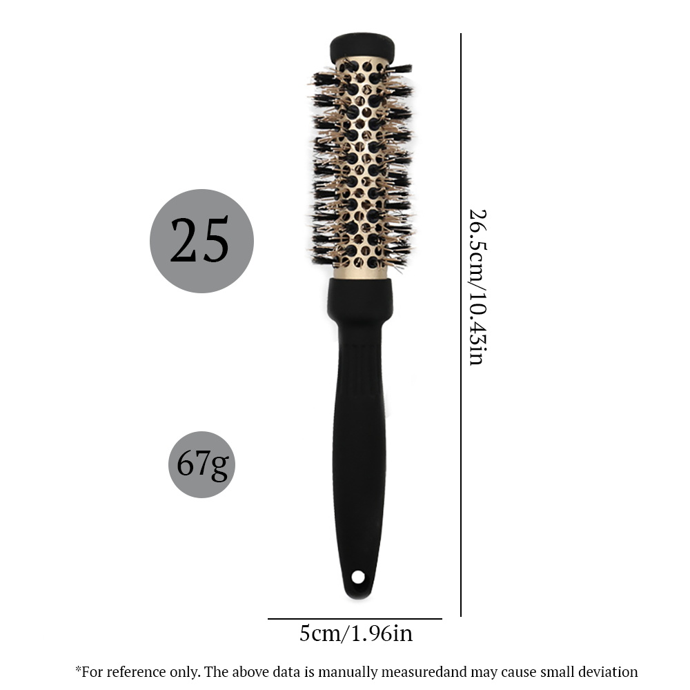 Haarbürstenkamm, professioneller, hochtemperaturbeständiger runder Kamm aus Keramik und Eisen, 5 Größen für Föhnen, Salon-Styling-Werkzeuge: Schwarz