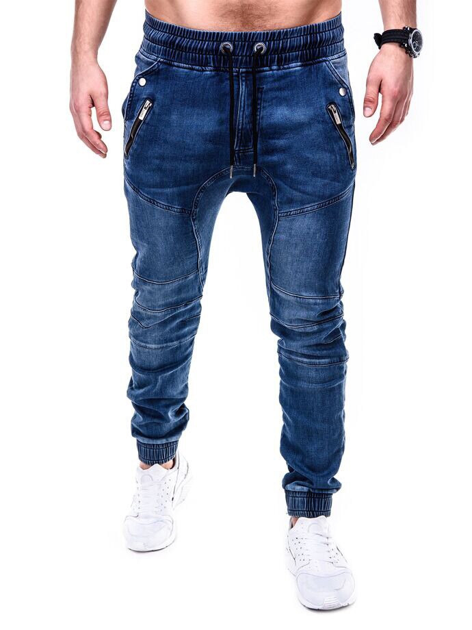 Höstens europeiska och amerikanska tvättade denimtyg för män sportbyxor och benvärmande jeans: Blå / Xxl