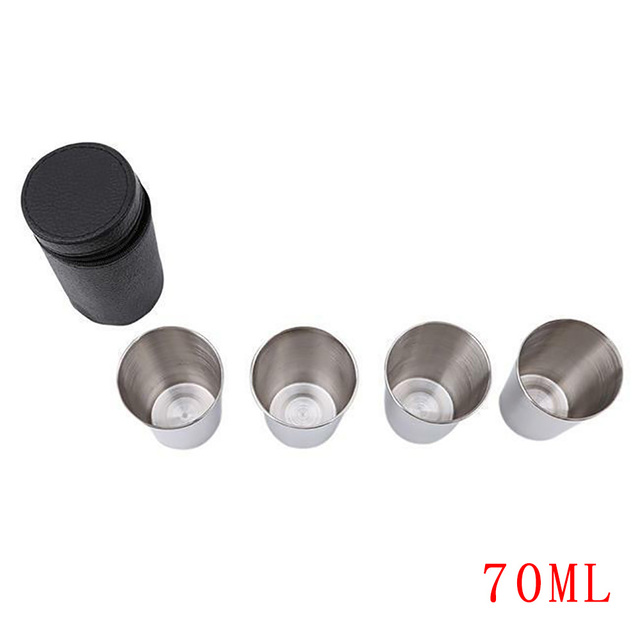 4Pcs/Set 30/70ml Wine Drinking Shot Glasses With Leather Cover Bag Stainless Steel Polished Barware Cup For Outdoor Travel Cups: 70ML