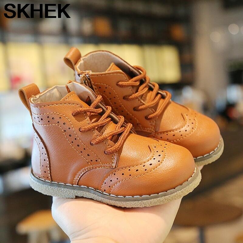 Skhek Herfst Winter Kinderen Laarzen Pu Leer Comfortabele Jongens Meisjes Baby Schoenen Enkel Snowboots Kinderen Leren Schoenen
