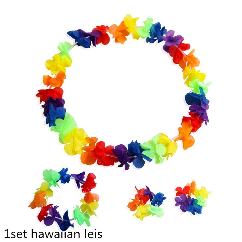 4-10pcs Hawaiian Party Artificial Flowers leis Garland Necklace DIY Dress Accessories Hawaii Beach Luau Summer Party Decor: F02