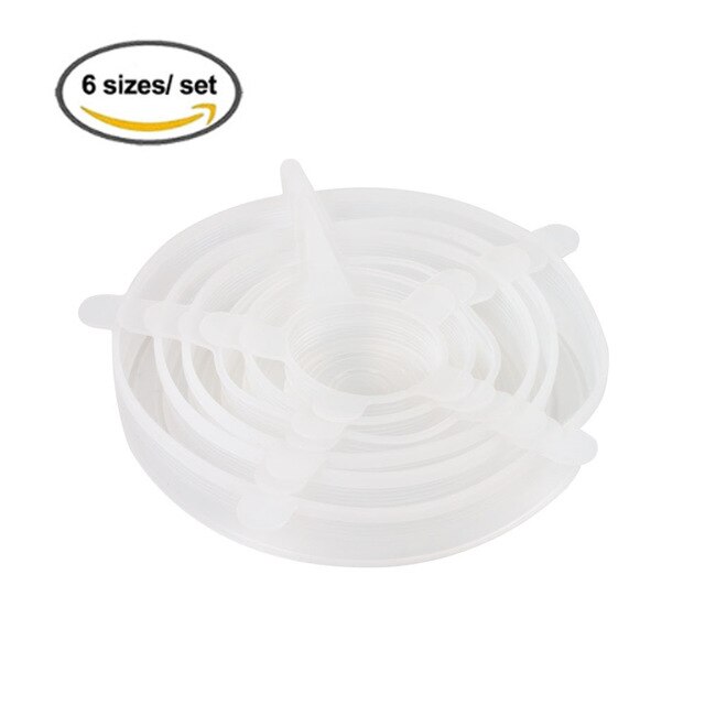 6 Pcs Herbruikbare Voedsel Verpakking Cover Silicon Food Fresh-Houden Afdichting Cap Vacuüm Stretch Siliconen Deksels Keuken Siliconen Cover: WHITE