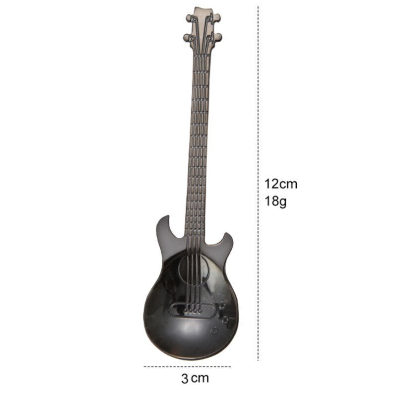 Cuchara de café con forma de guitarra de acero inoxidable para niños, cucharilla de té y café hermosa,: black