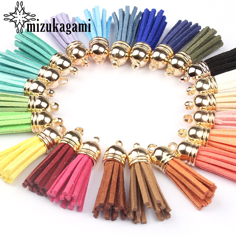 Nowa moda 30 sztuk/partia kolorowe Vintage skórzane Tassel 37*10 MM do pęku kluczy do telefonu komórkowego biżuteria Fringe DIY zawieszki charms