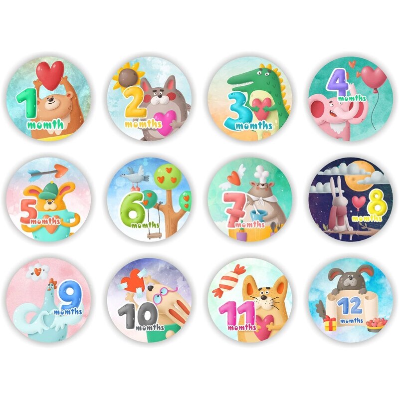 12 Pcs Baby Pregnant Monthly Stickers Memory Recording Milestone Sticker Props: 367