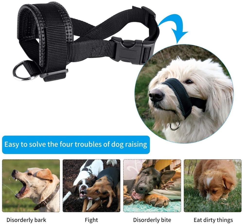 Koiran kuonokoppa nailon pehmeä pehmuste säädettävä lenkki musta pienille, keskikokoisille ja suurille koirille pureskelua estävä, hengittävä