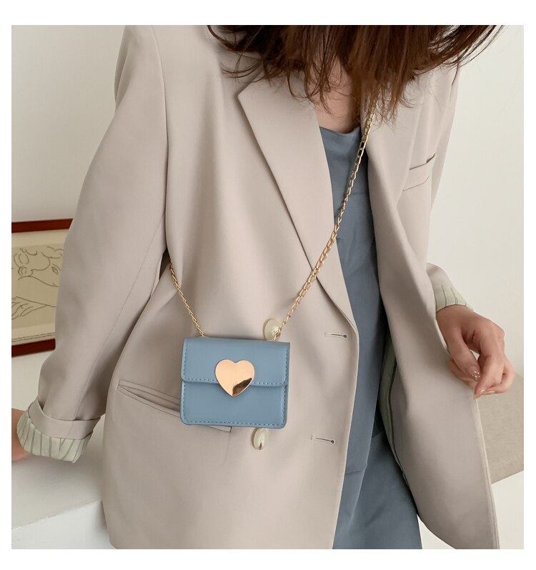 Mini borsa a tracolla semplice e Versatile femminile 2021 nuova borsa a tracolla monospalla alla moda in stile coreano con catena a cuore di pesca