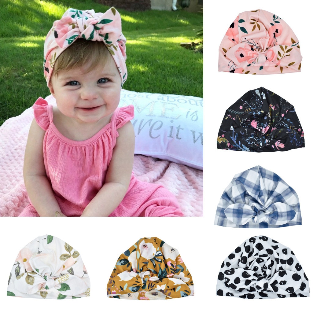 Newborn Baby Boy Girl Baby Sun Hat Floral Bowknot Cap Toddler Turban Photo Props